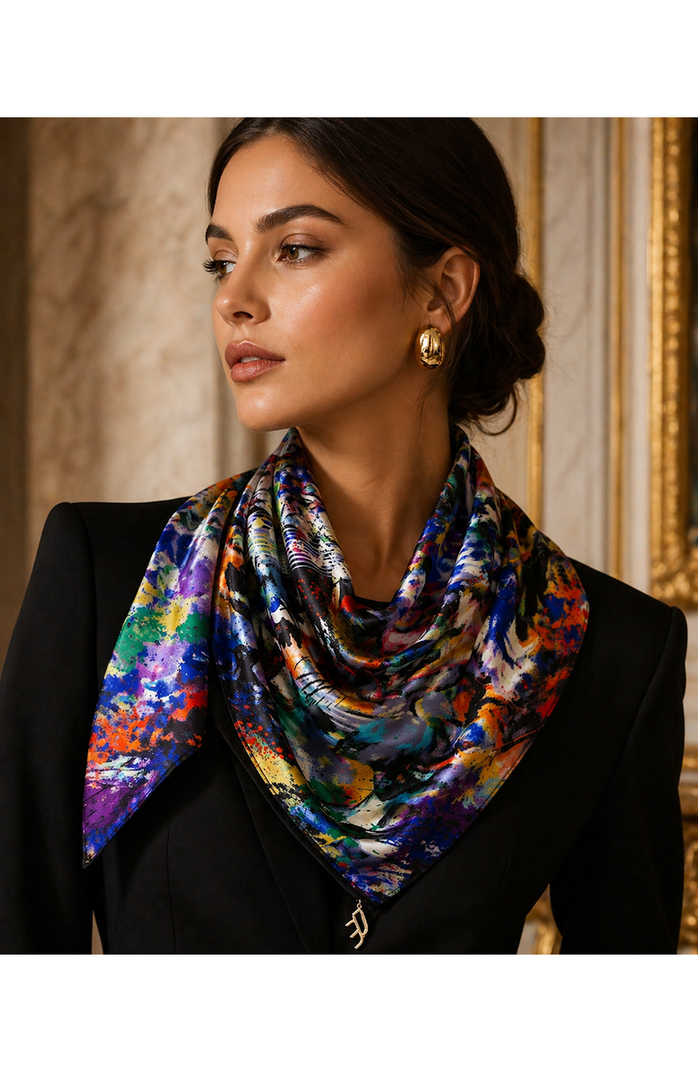 Dai Moda Frenzy Print Versa Scarf with logo hardware, Alternate, color, Multi