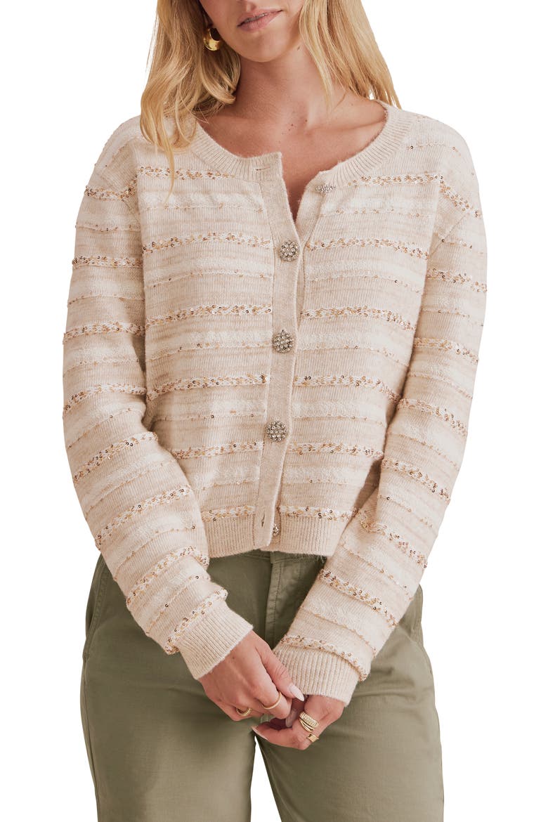 Lexa Stripe Sequin Cardigan, Main, color, WHITE SEQUIN/ MULTI