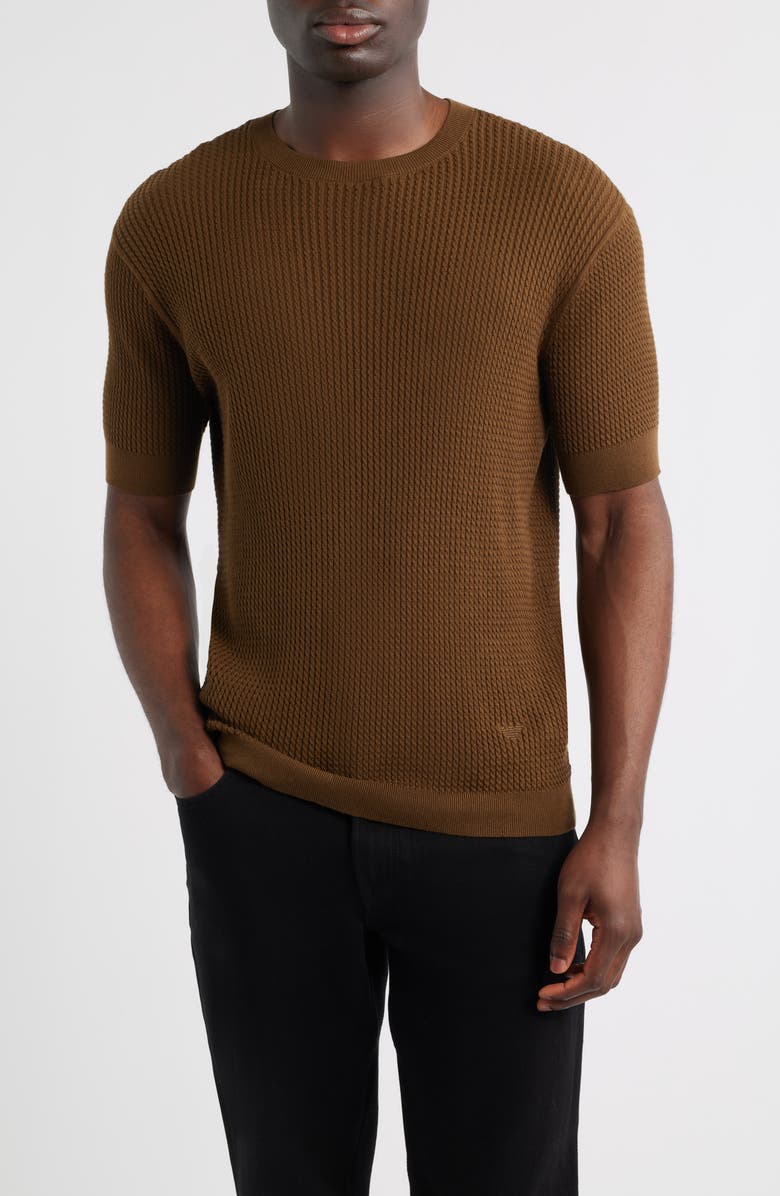 Emporio Armani Chain Link Short Sleeve Sweater, Main, color, Solid Medium Beige