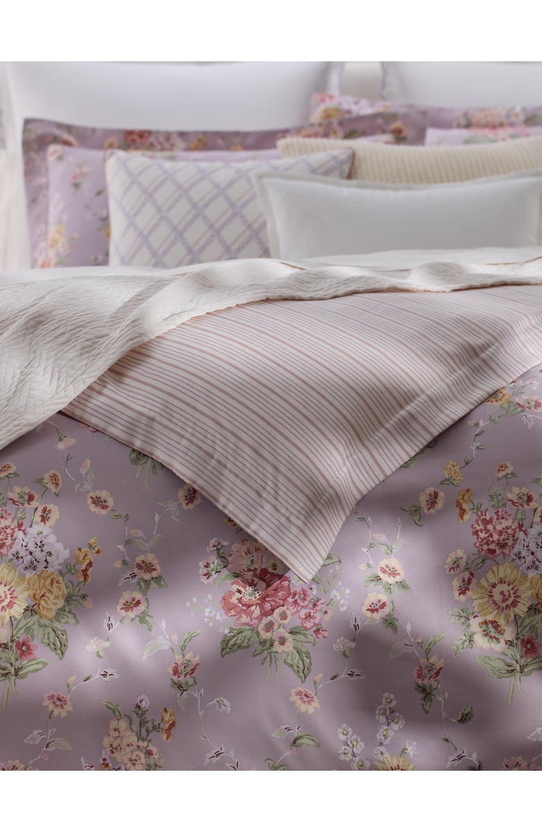 Lauren Ralph Lauren Selina Floral & Stripe Reversible Sateen Duvet Cover & Sham Set, Alternate, color, Lavendar Multi