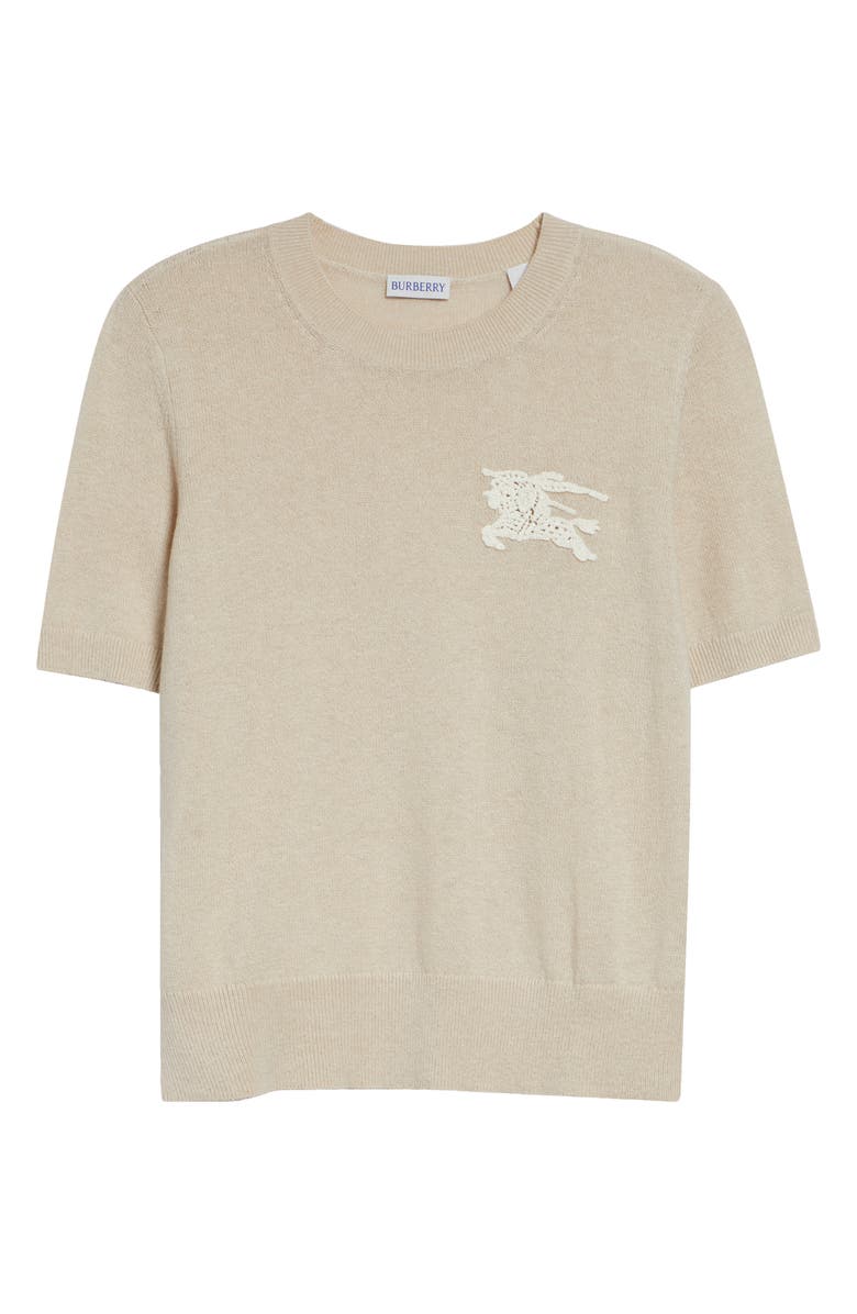 Burberry EKD Short Sleeve Wool & Cotton Sweater, Main, color, Easel Beige