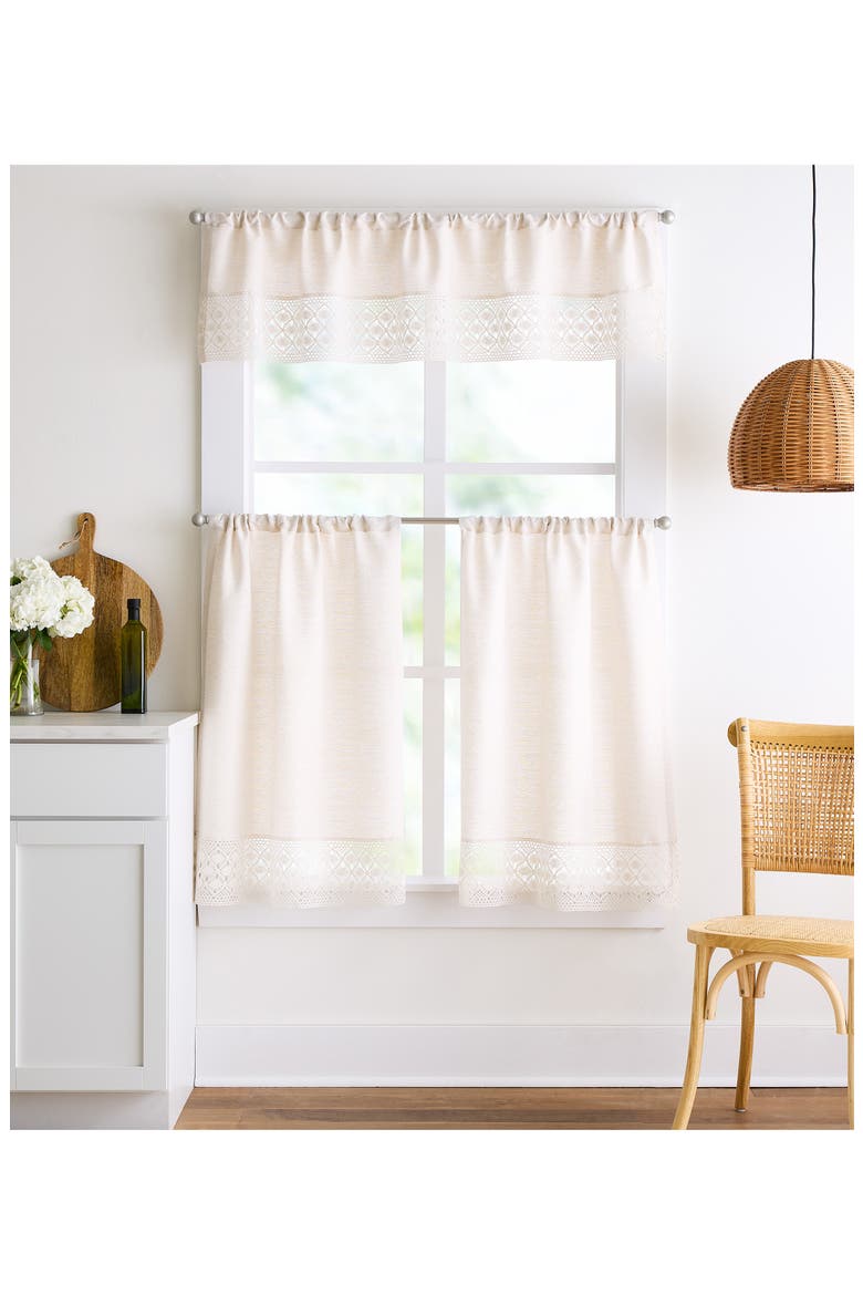 Bahia 3-Piece Valence & Tier Curtain Panel Set, Alternate, color, LINEN