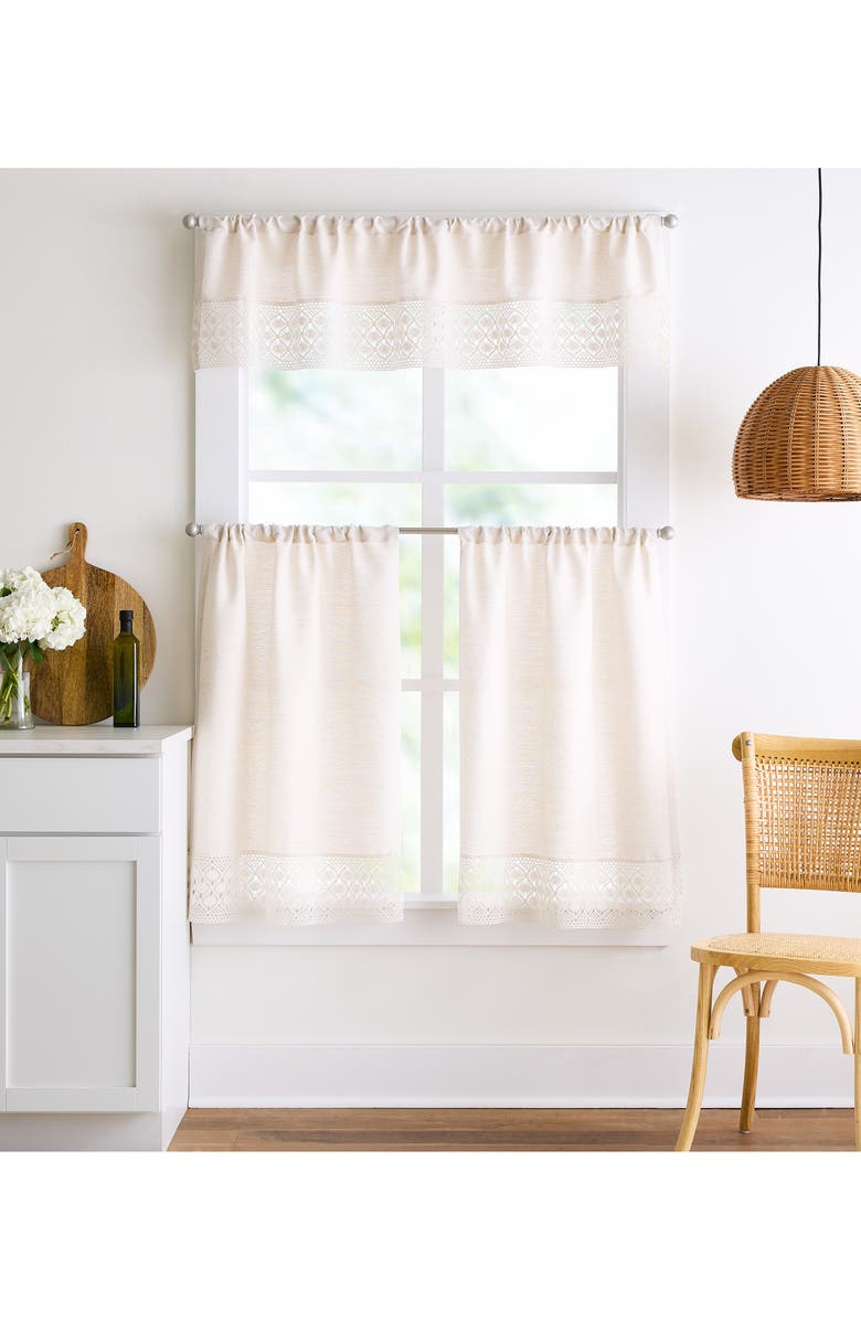 Peri Home Bahia 3-Piece Valence & Tier Curtain Panel Set, Alternate, color, Linen