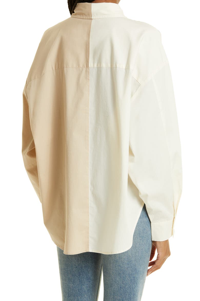 Sloane High-Low Stretch Cotton Shirt, Alternate, color, SESAME ECRU SPLIT
