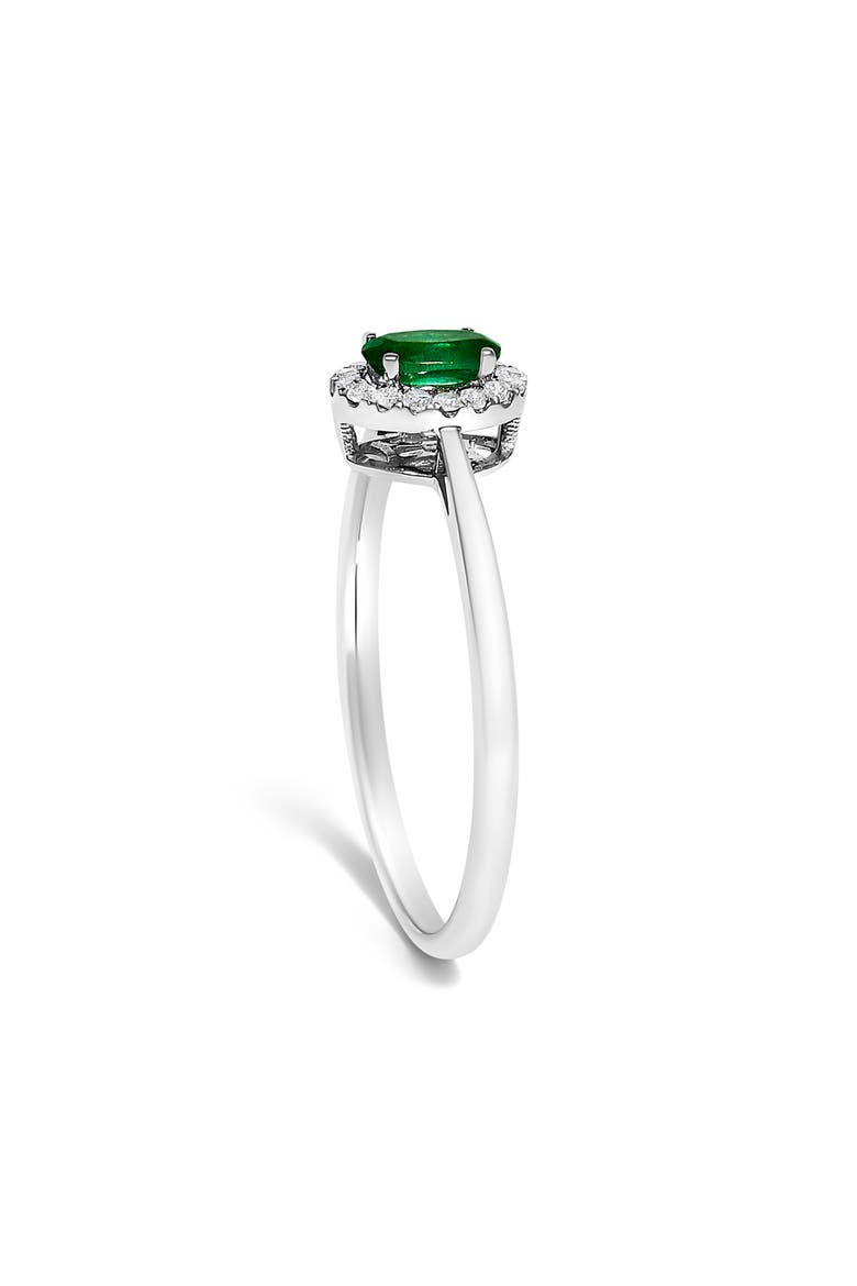 10K White Gold Oval and Diamond Accent Halo Birthstone Ring, Alternate, color, Green Emerald