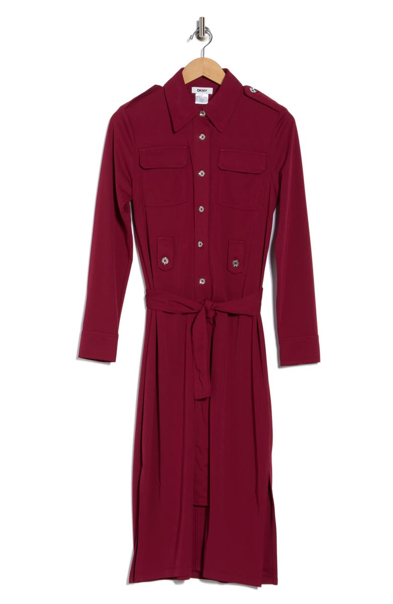 DKNY Long Sleeve Shirtdress, Alternate, color, Oxblood