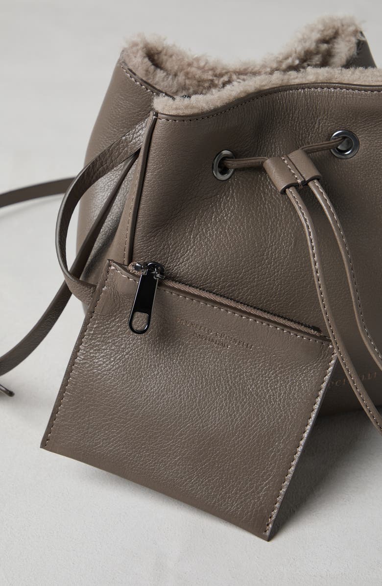 Brunello Cucinelli Classic leather bucket bag with monili, Alternate, color,