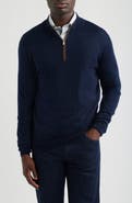 Peter Millar Autumn Crest Suede Trim Quarter Zip Sweater