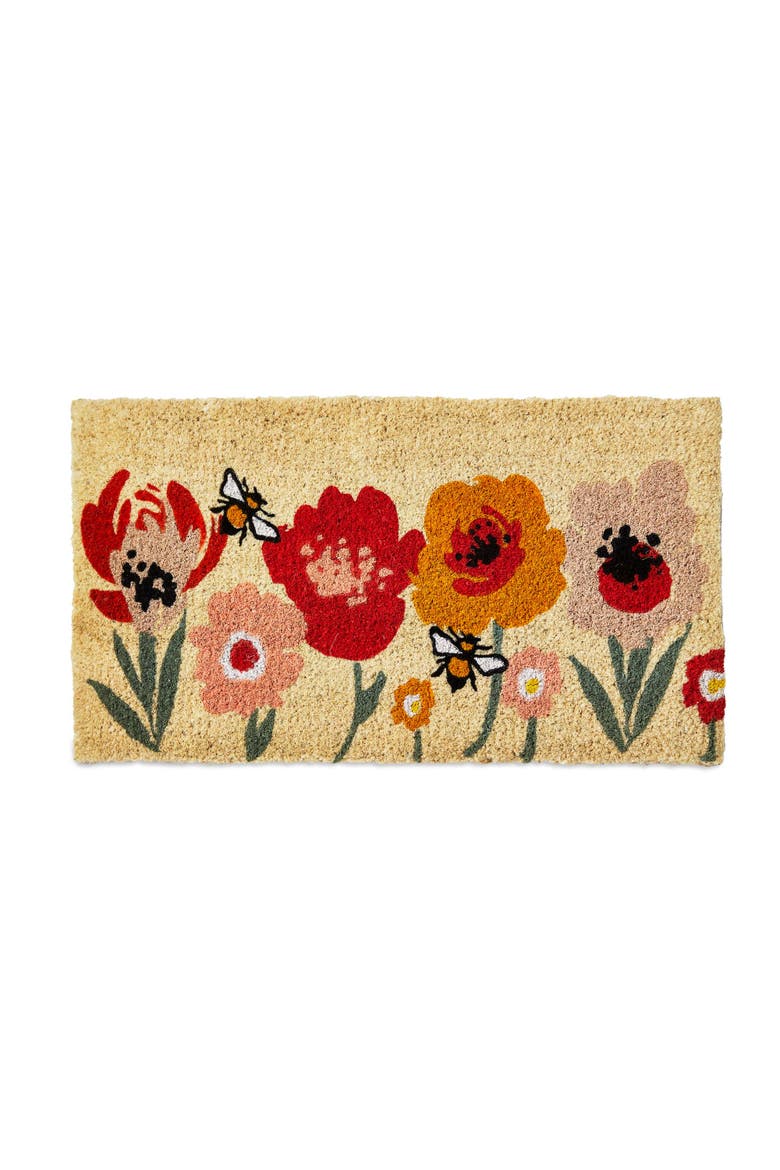Bee Blossom Floral Coir Mat Multi Coir Everyday, Main, color, Beige