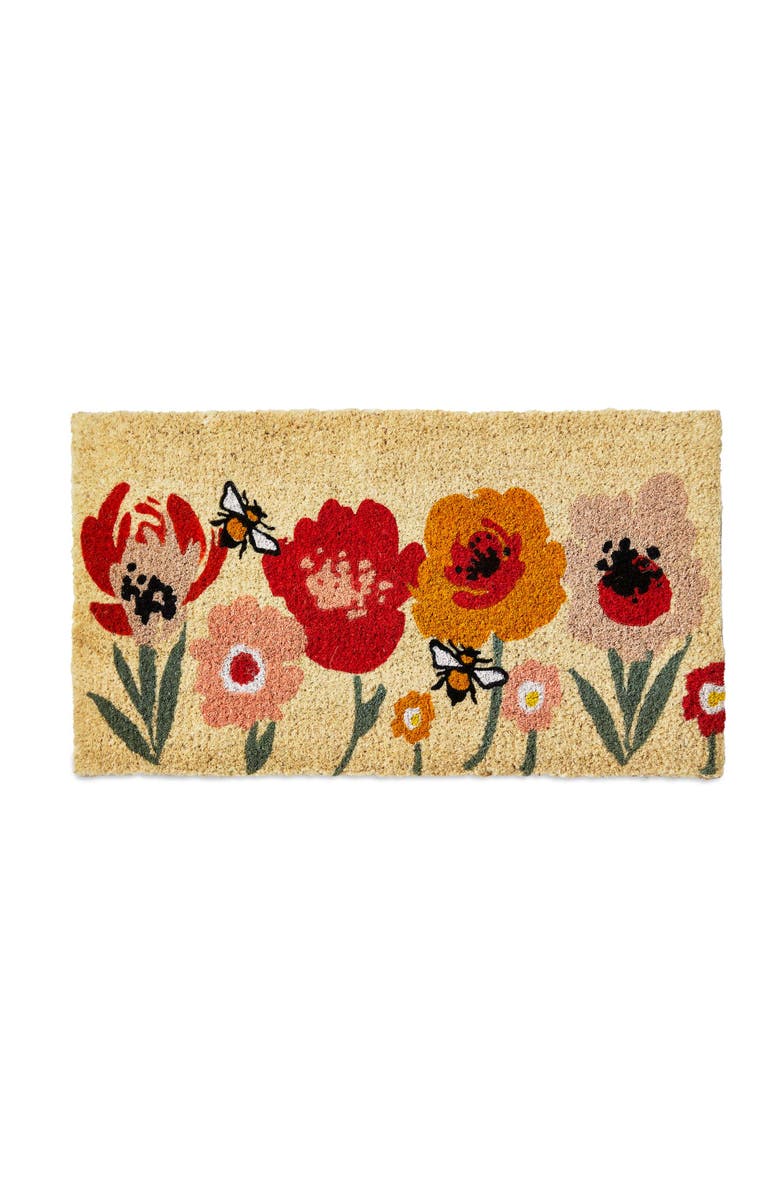 tag Bee Blossom Floral Coir Mat Multi Coir Everyday, Main, color, Beige