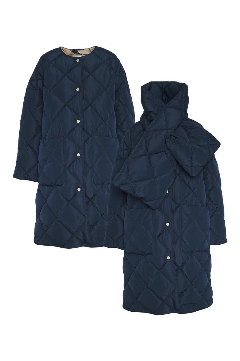 Brigitte Quilted Coat With Removable Scarf, Alternate, color, NAVY/ SKY DRESS TARTAN