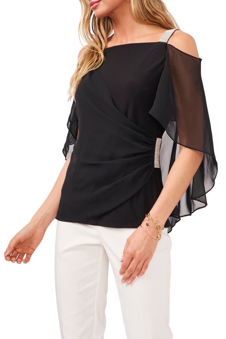Drape Overlay Off the Shoulder Top, Main, color, BLACK