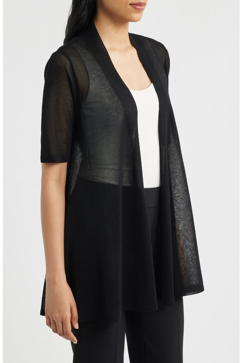 Semisheer Short Sleeve Cardigan, Alternate, color, ANNE BLACK