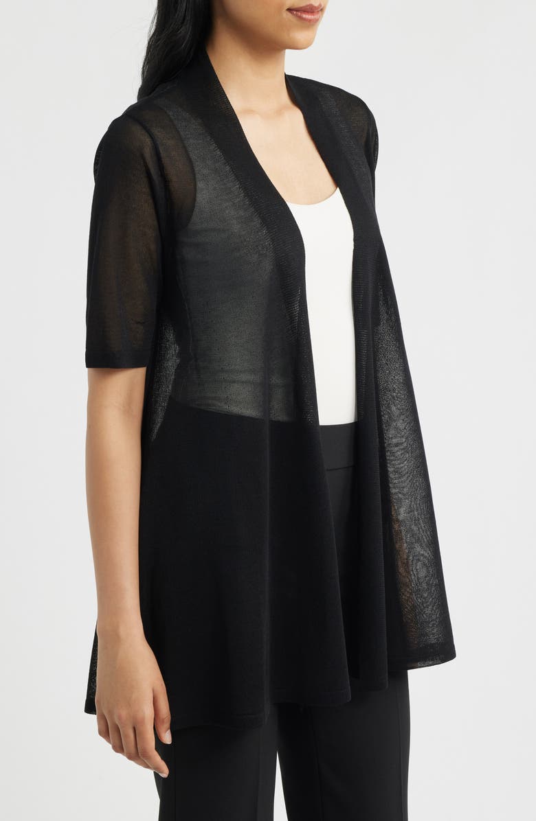 Anne Klein Semisheer Short Sleeve Cardigan, Alternate, color, Anne Black