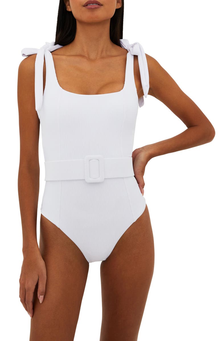 Beach Riot Sydney Belted One-Piece Swimsuit, Main, color, White