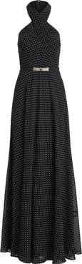 Lauren Ralph Lauren Polka Dot Belted Georgette Gown