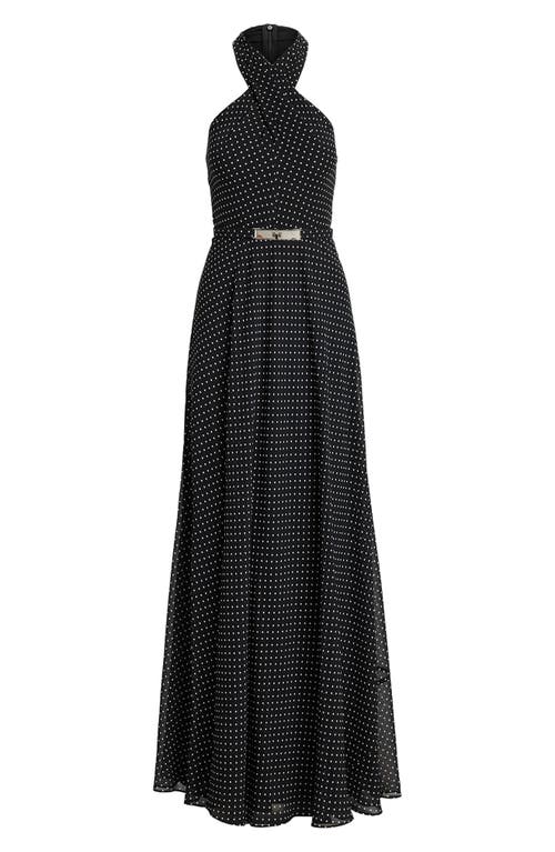 Ralph Lauren Lauren Polka Dot Belted Georgette Gown