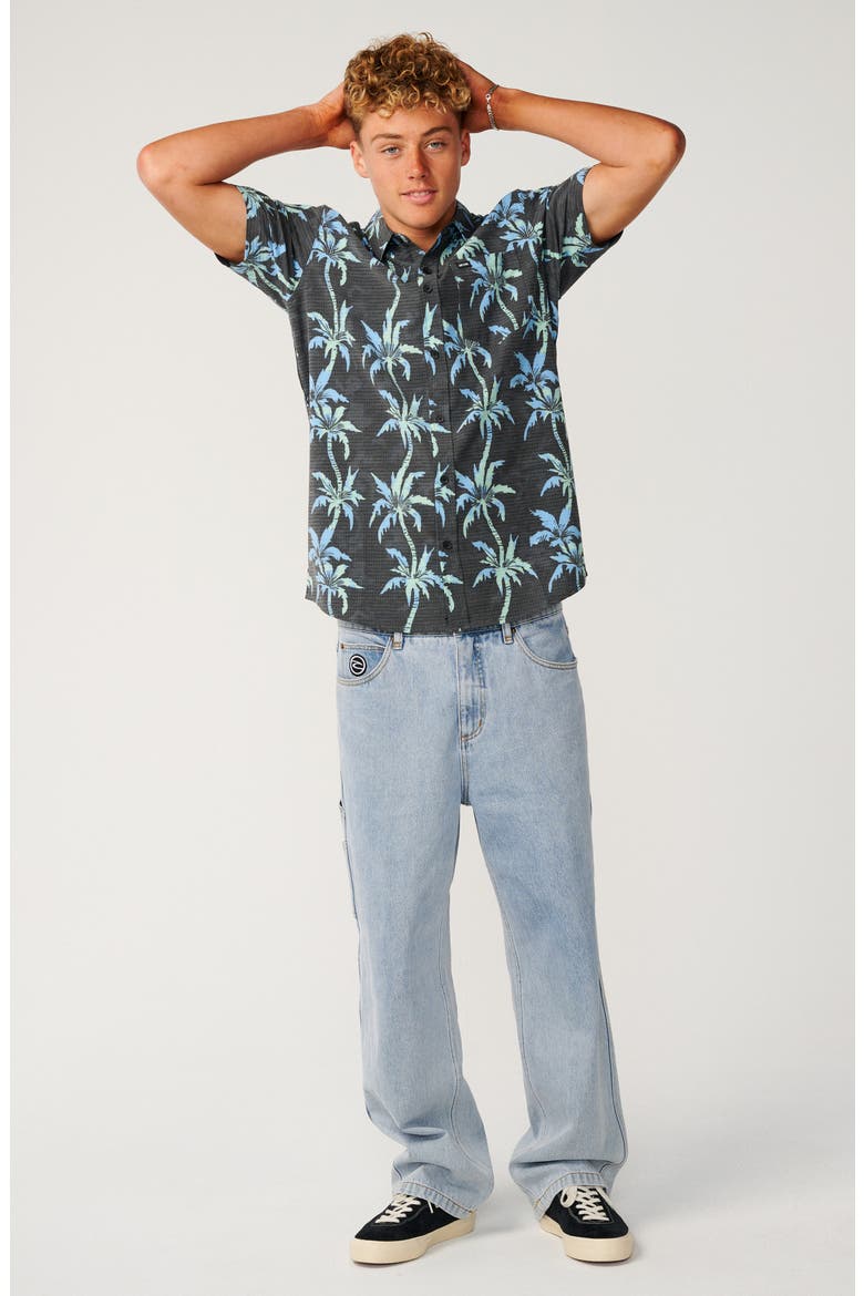 Sessions Aerotech Short Sleeve Performance Button-Up Shirt, Alternate, color, BLACK/ BLUE