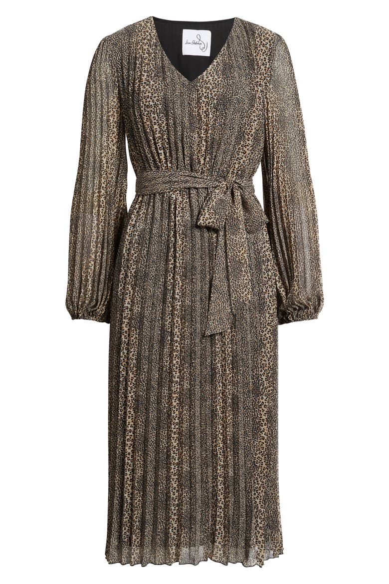 Animal Pleated Long Sleeve Midi Dress, Alternate, color, ANIMAL