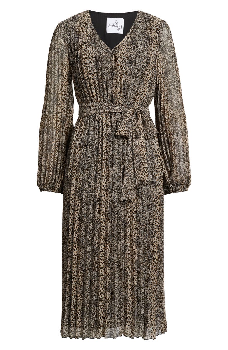 Sam Edelman Animal Pleated Long Sleeve Midi Dress, Alternate, color, Animal
