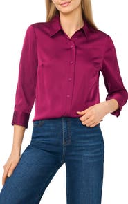 CeCe Button Front Satin Shirt