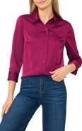 CeCe Button Front Satin Shirt
