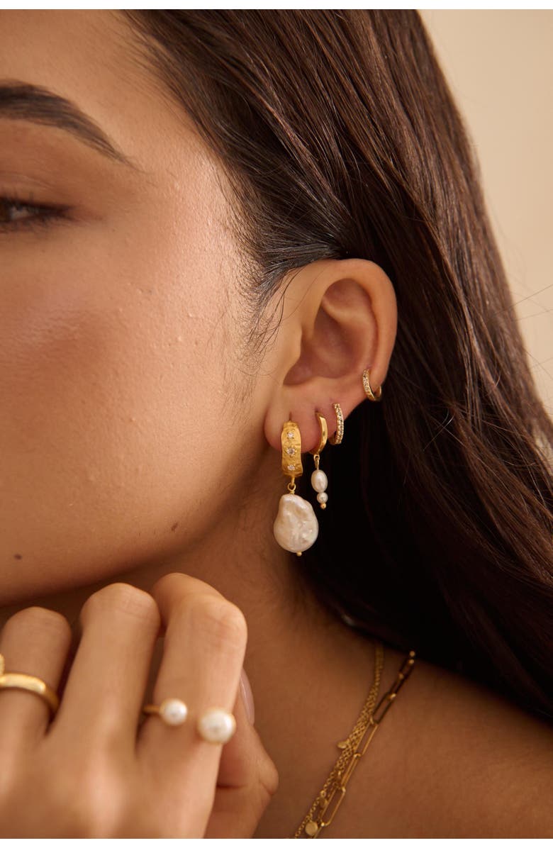 Murkani Cosmic Love Medium Earring With Pearl, Alternate, color, Yellow Gold