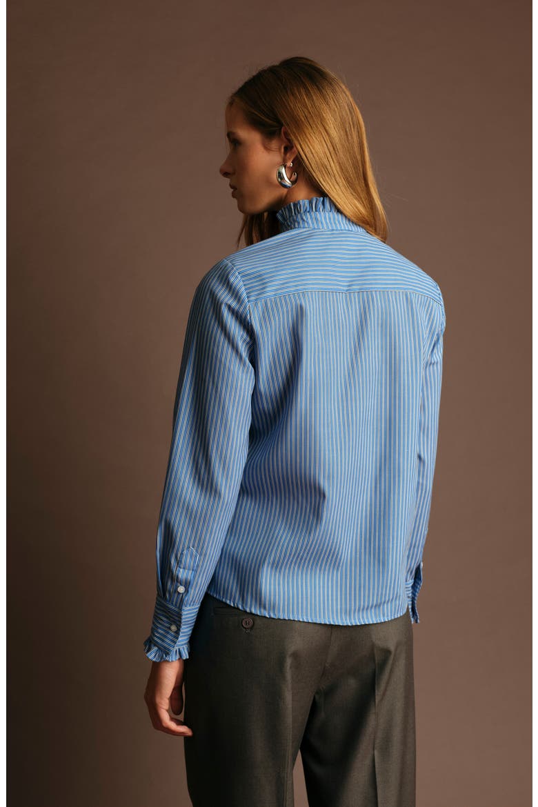 Oscar Ruffle Trim Stripe Cotton Blend Button-Up Shirt, Alternate, color, LIGHT BLUE