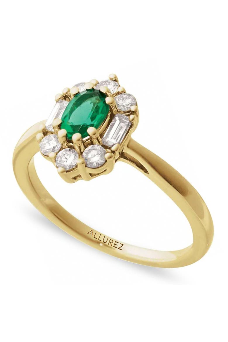 Oval Lab Emerald & Diamond Halo Ring 14K 0.95ct, Main, color, Emerald/Yellow Gold