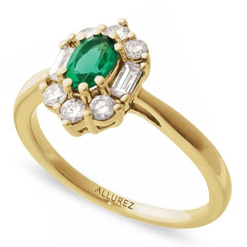 Oval Lab Emerald & Diamond Halo Ring 14K 0.95ct