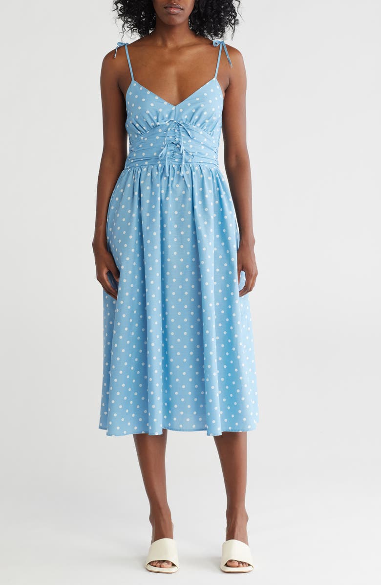 Steve Madden Tie Strap Poplin Midi Dress, Main, color,