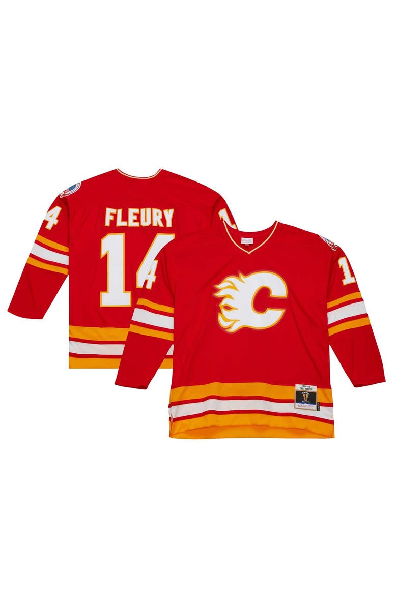 Mitchell & Ness Men's Mitchell & Ness Theoren Fleury Red Calgary Flames  1988/89 Blue Line Player Jersey, Main, color, 