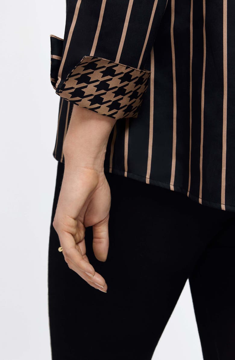 Foxcroft Agnes Stripe Three-Quarter Sleeve Popover Top, Alternate, color, Black/ Almond