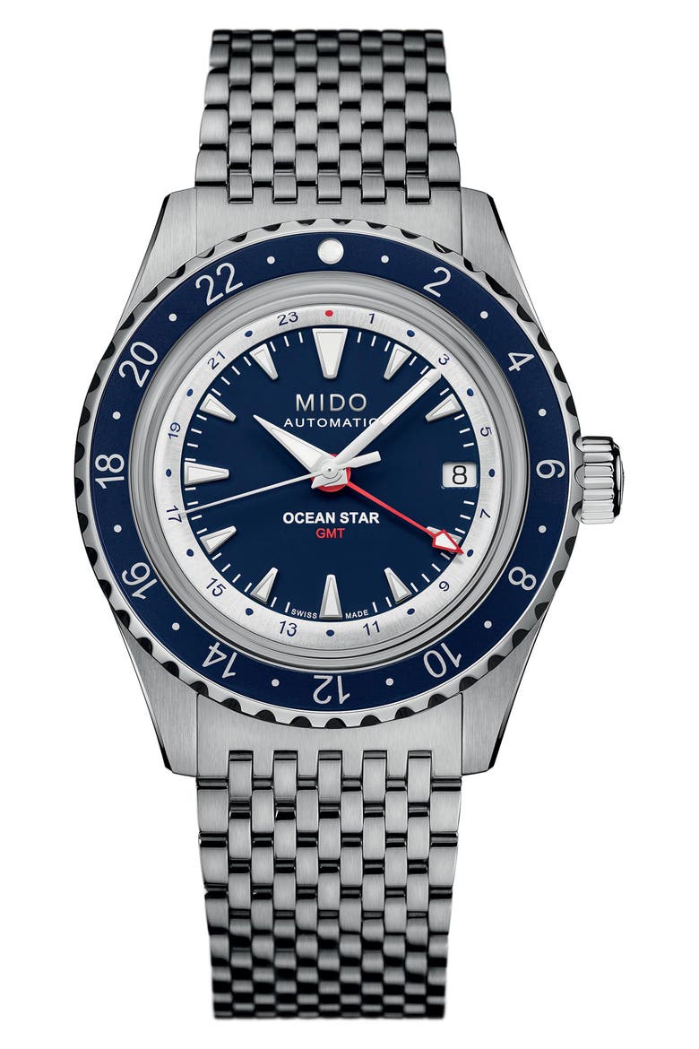 Ocean Star GMT Automatic Bracelet Watch, 40.5mm, Main, color, SILVER/ BLUE