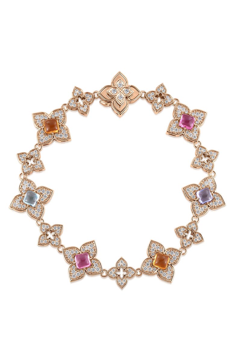 Roberto Coin Venetian Princess Carnival Diamond & Mixed Jewels Bracelet, Main, color, Rose Gold
