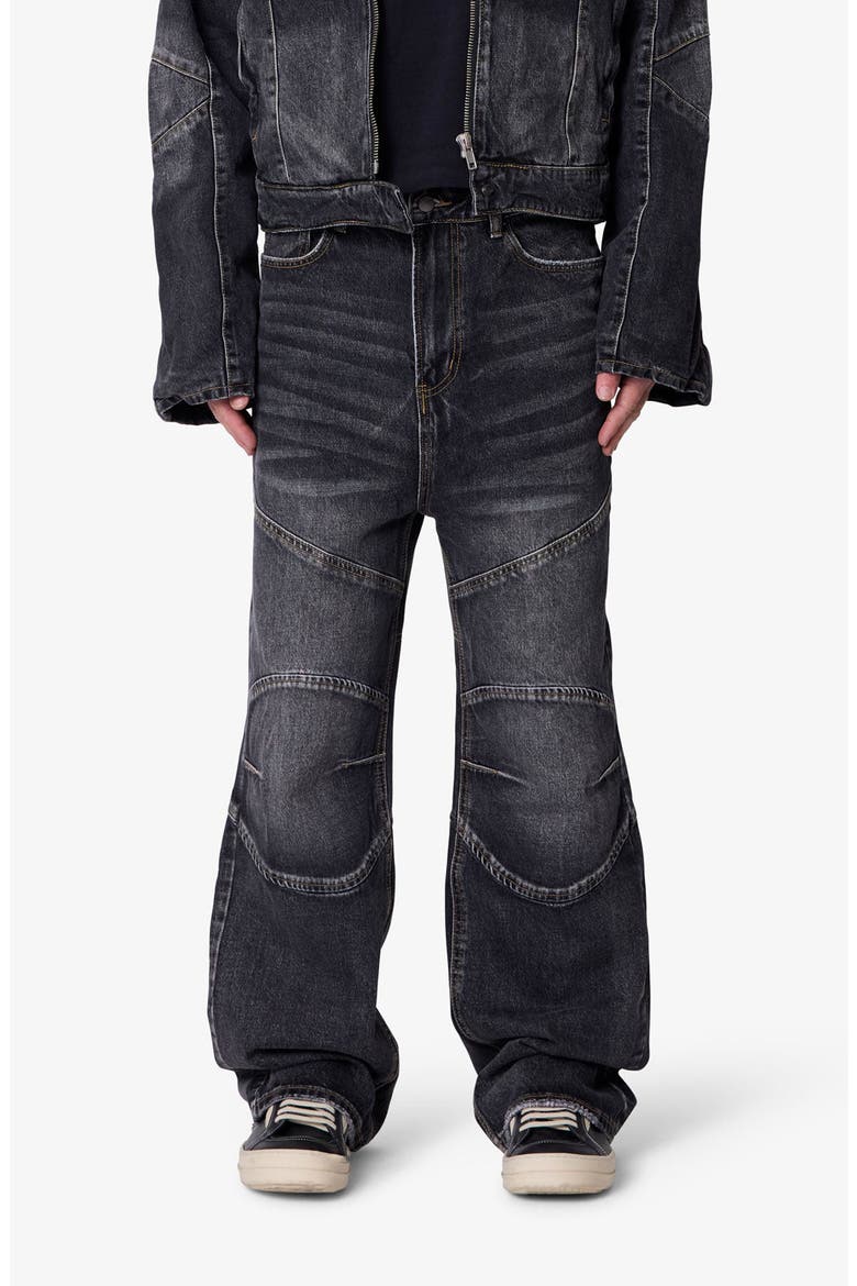 Paneled Moto Kick Flare Jeans, Main, color, WASHED BLACK