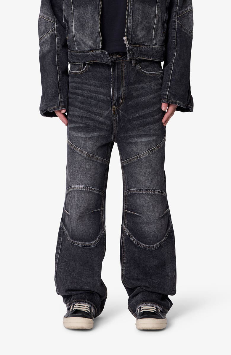 mnml Paneled Moto Kick Flare Jeans, Main, color, Washed Black