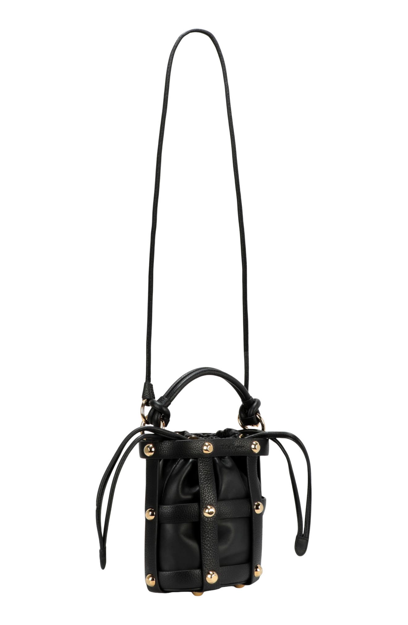 FERRAGAMO Drawstring Leather Shoulder Bag, Alternate, color, Black