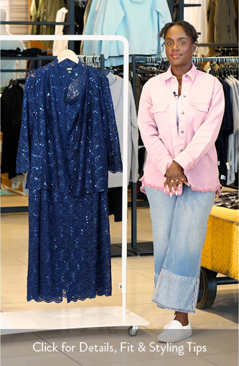 SLNY Floral Lace Sequin Cardigan & Dress Set, sales video thumbnail