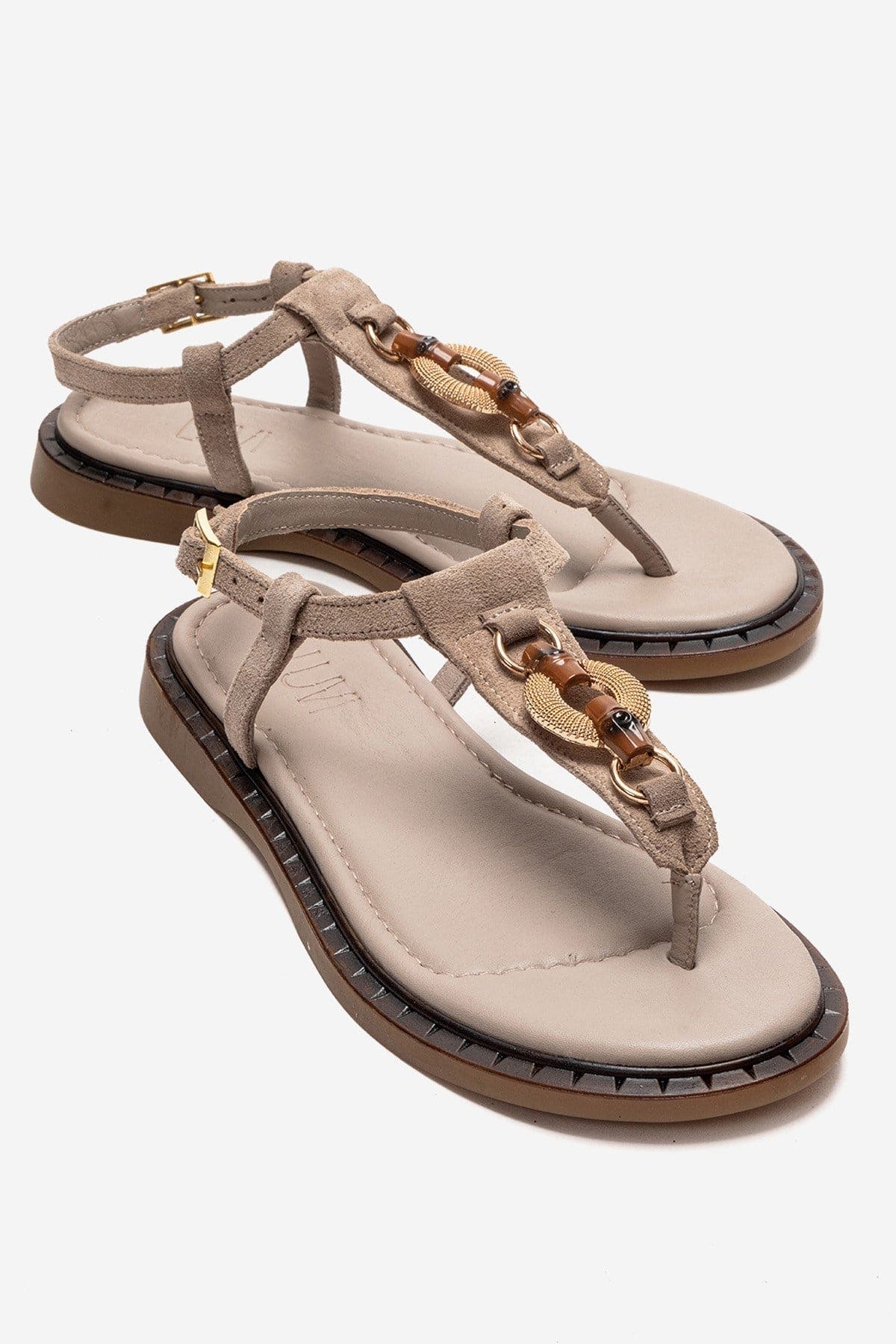 Tiana Leather Buckled Sandal, Main, color, Mink Suede