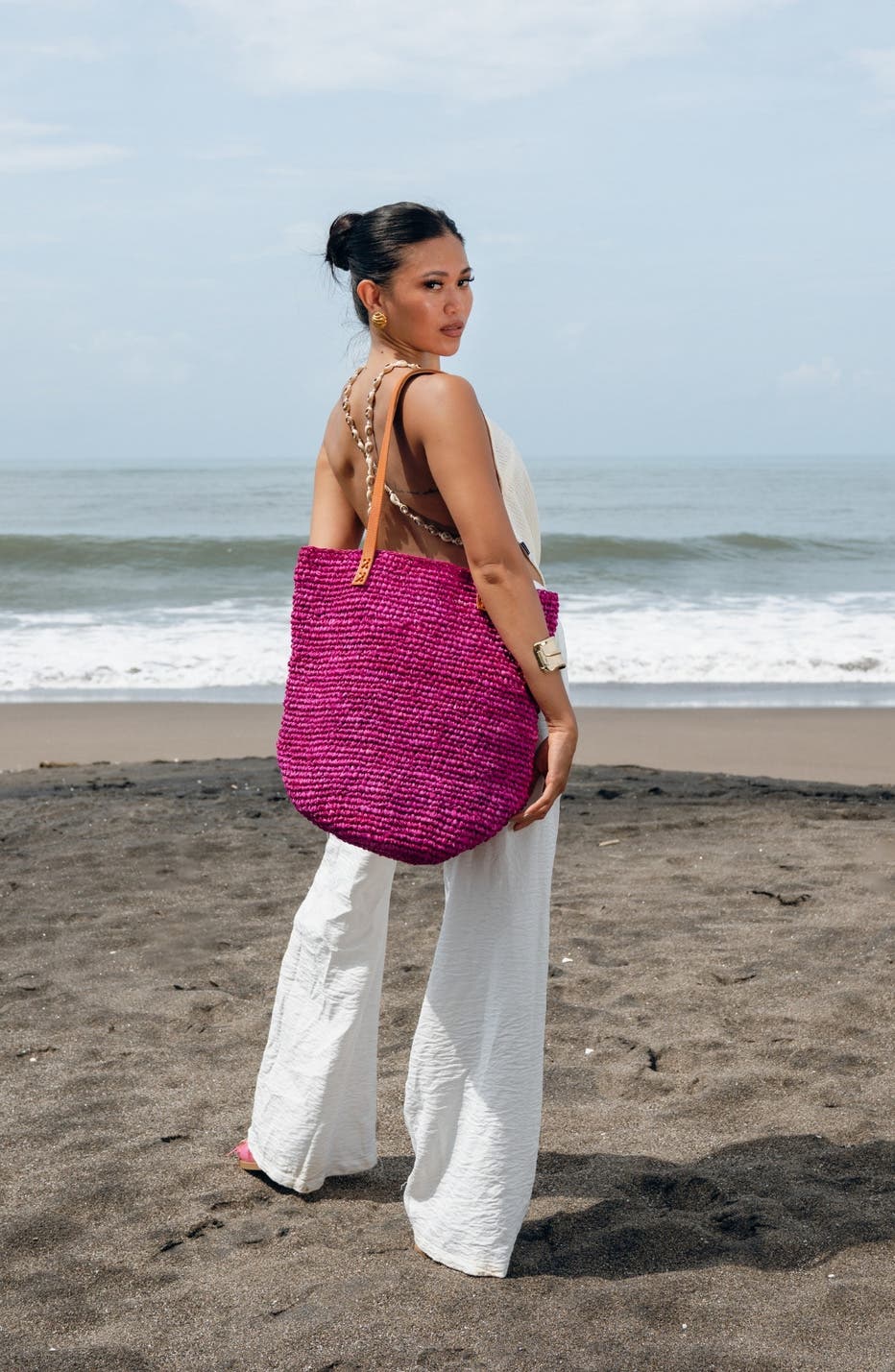 Hamptons Raffia Tote, Alternate, color, FUCHSIA