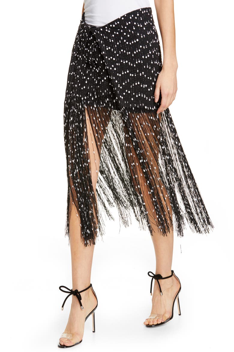 La Jupe Capri Fringe Skirt, Alternate, color, BLACK