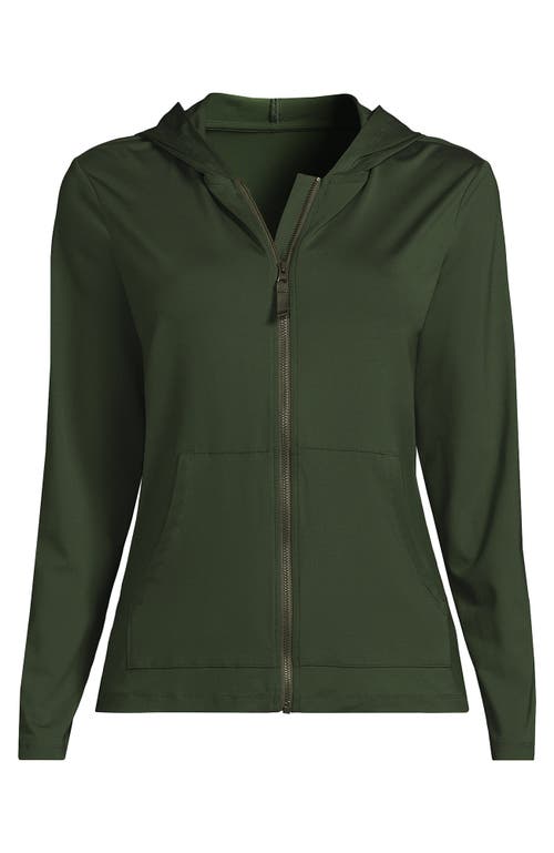 Lands' End Long Sleeve Hooded Full Zip Upf 50 Rash Guard In Rich Olive Green