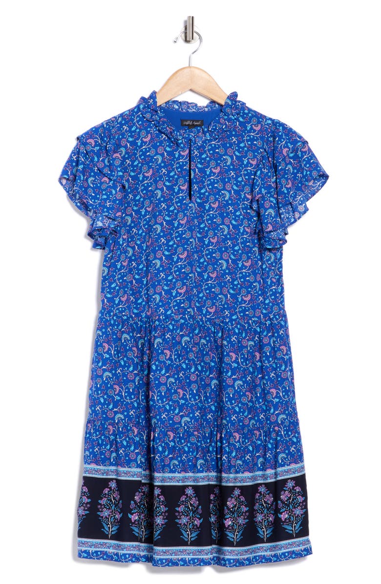 WISHLIST Tiered Short Sleeve Dress, Alternate, color, Blue Combo