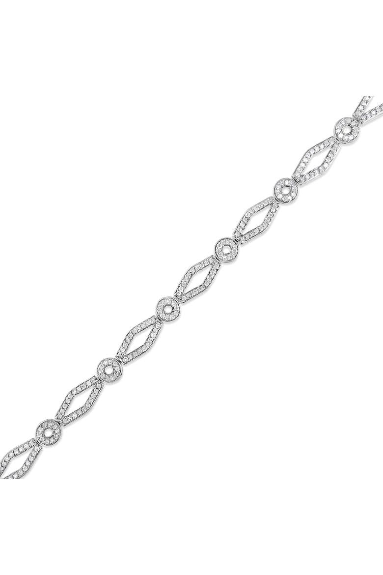 Silver 1 1/2 Cttw Diamond Studded Circle and Kite-Shaped Link Bracelet, Alternate, color, White