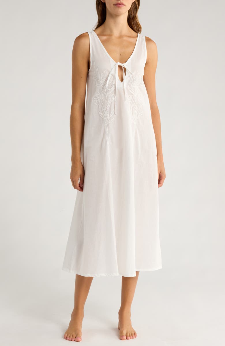 MANGO Embroidered Cotton Nightgown, Main, color, White