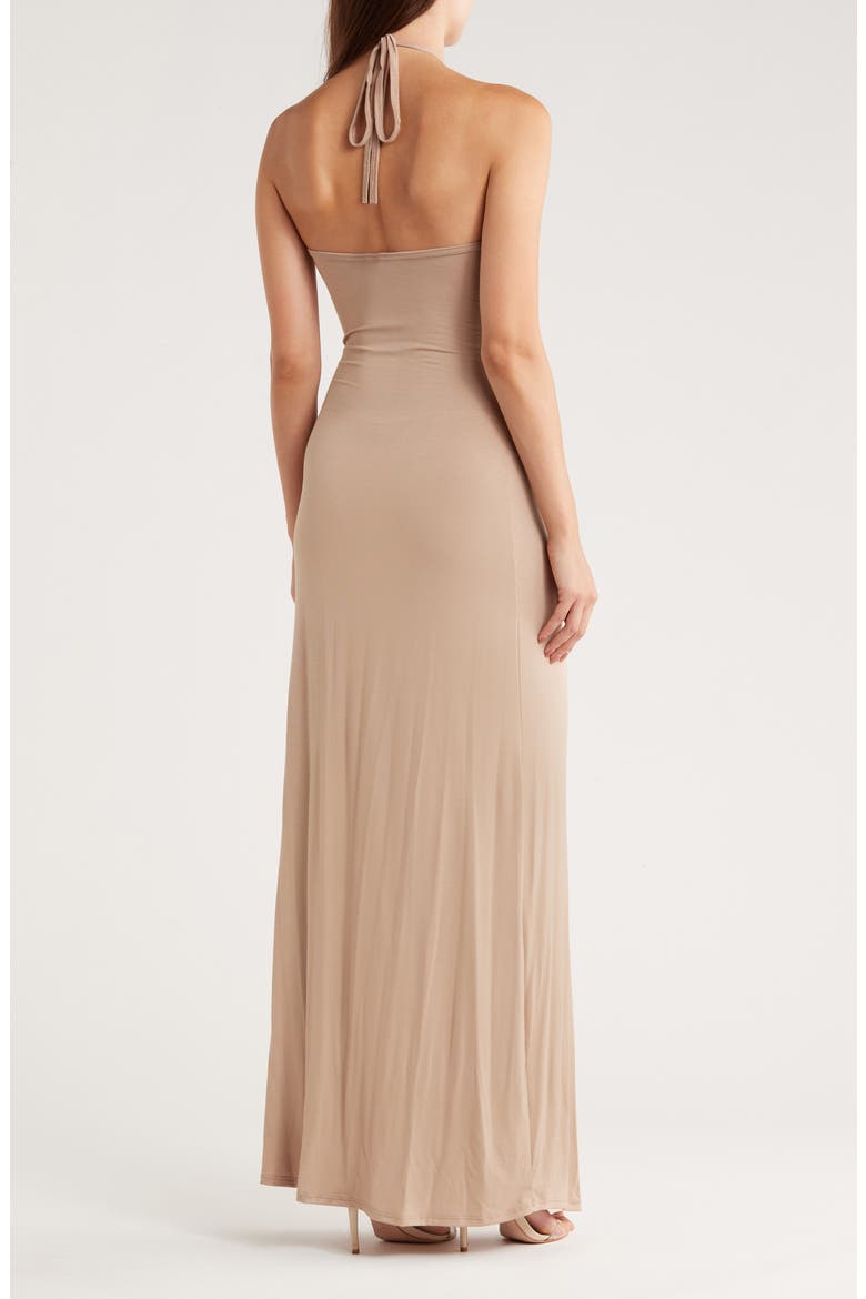 Fitted Maxi Halter Dress, Alternate, color, ALMOND PONTE