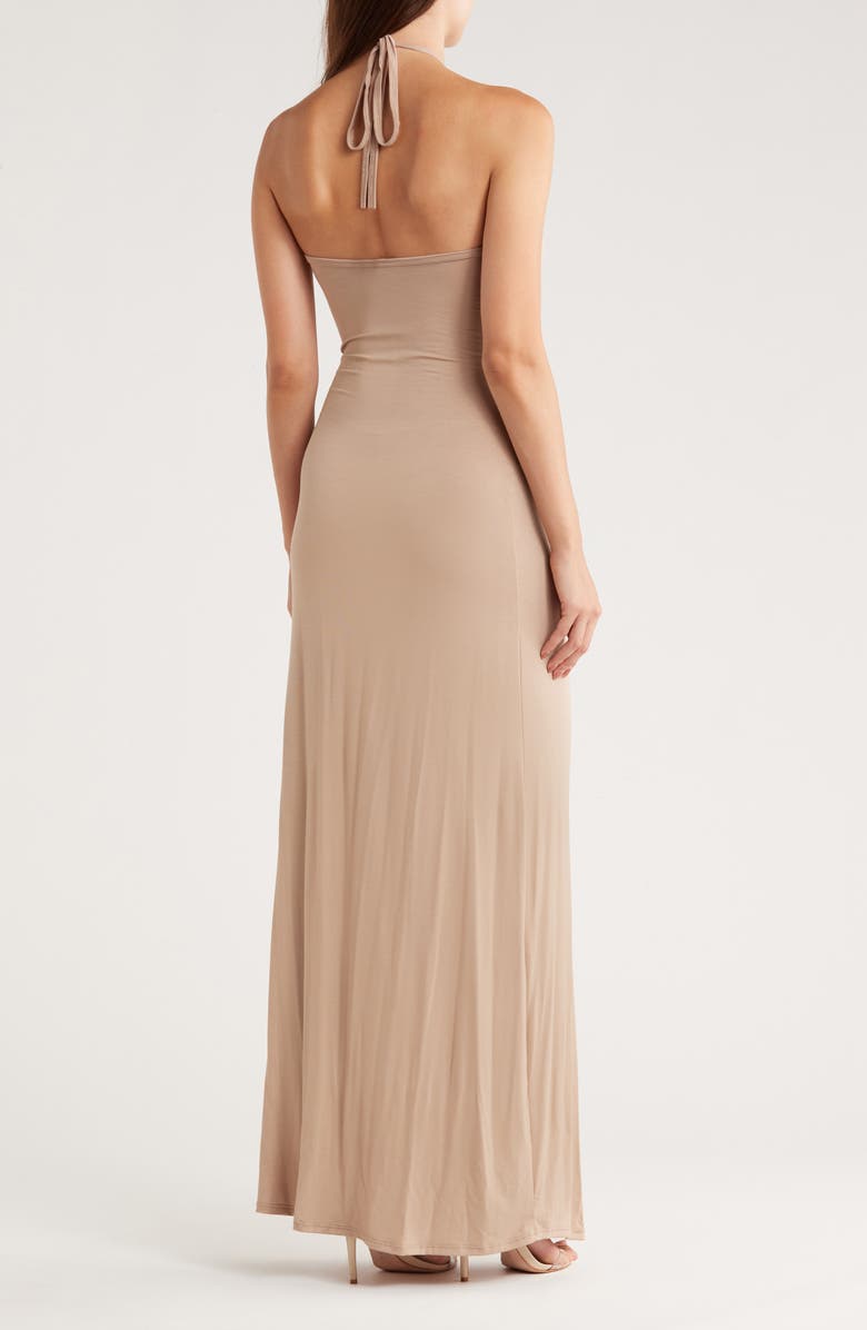 GO COUTURE Fitted Maxi Halter Dress, Alternate, color, Almond Ponte