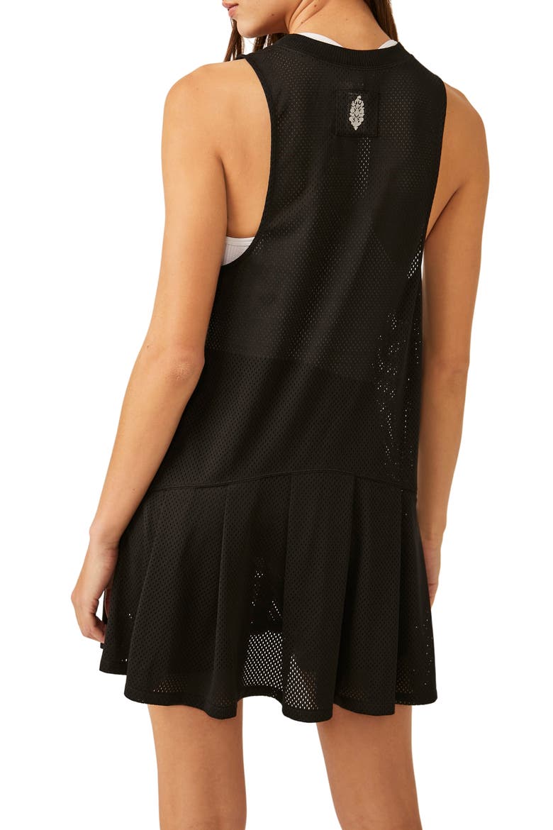 Courtside Pleated Sheer Mesh Dress, Alternate, color, BLACK