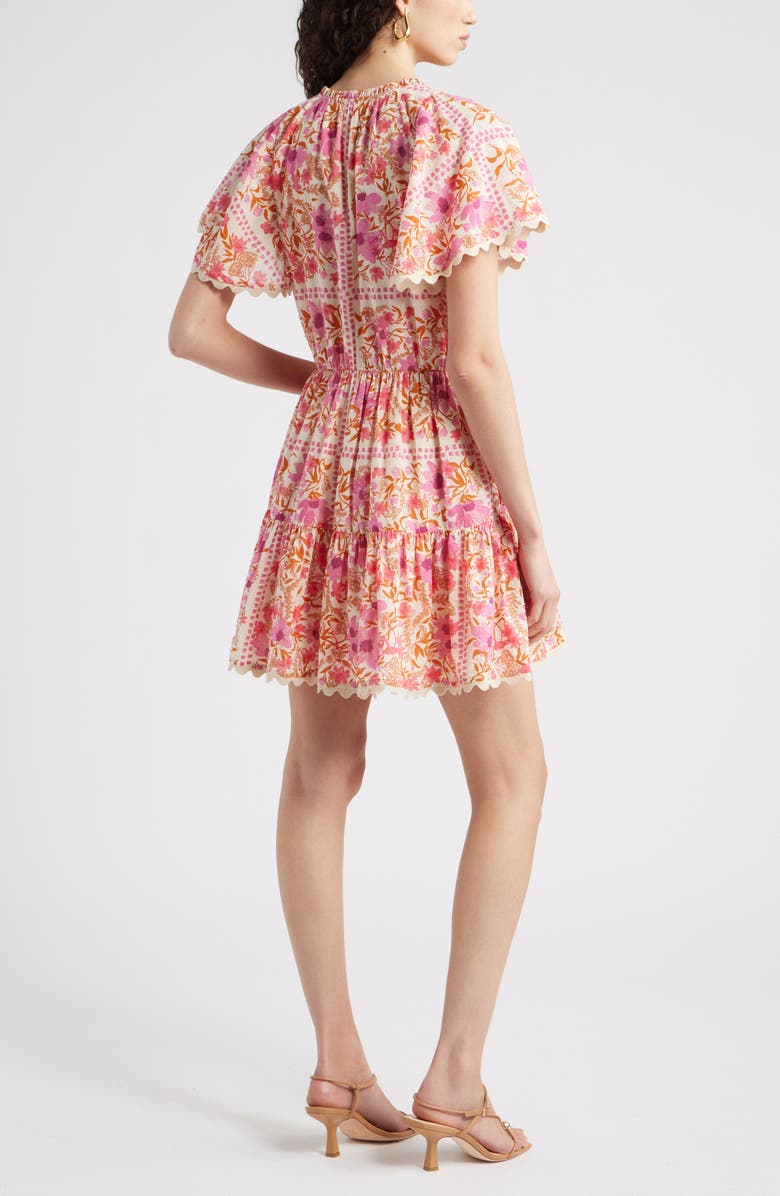 Chelsea28 Floral Print Minidress, Alternate, color, Beige- Pink Sabrina Border